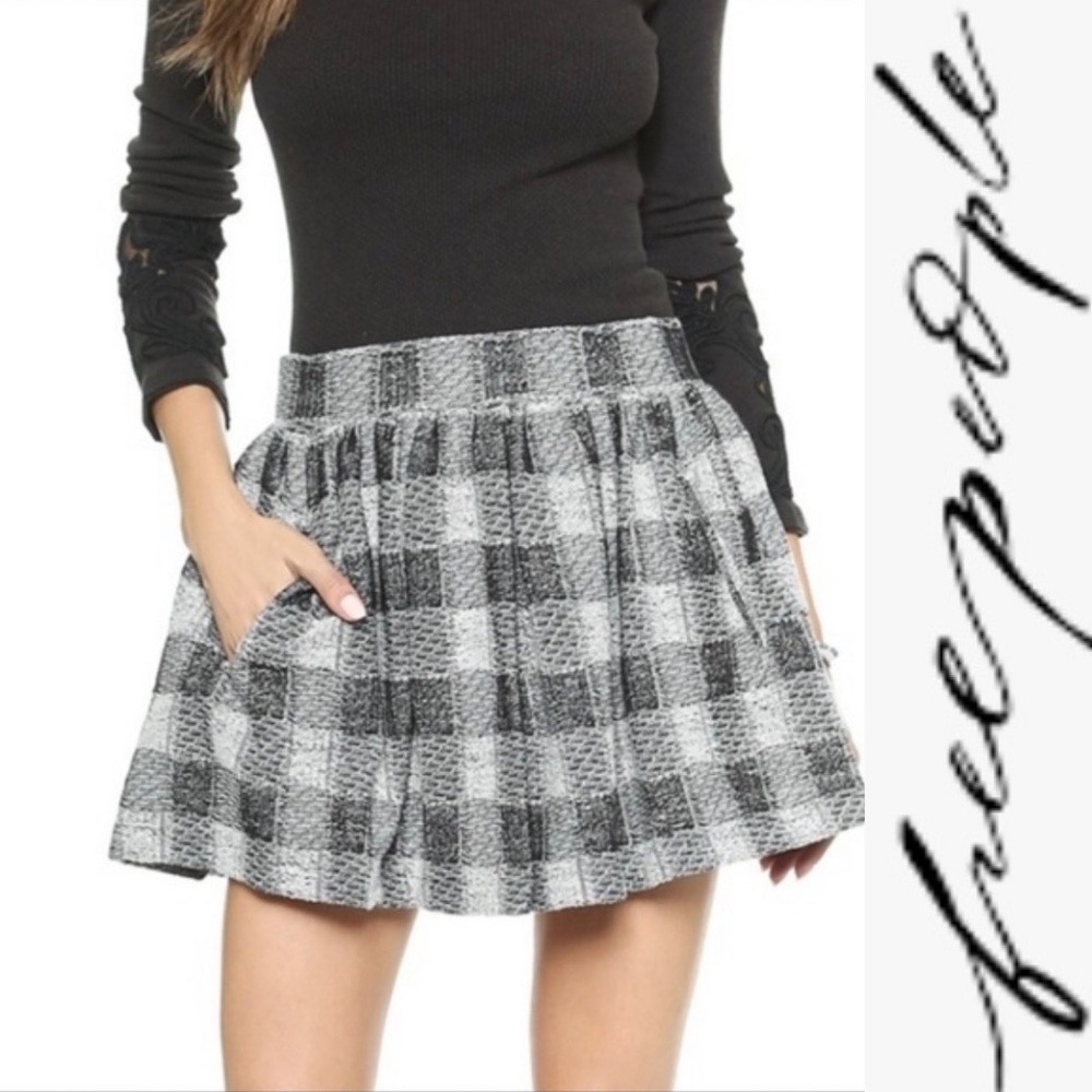 FP Holly Go Lightly Black and Cream plaid flouncy mini Skirt - Picture 1 of 15